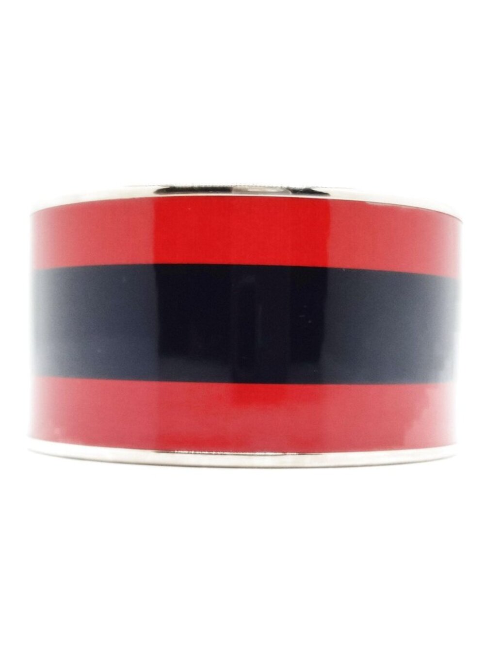 Authentic Hermès Paris Red & Black Enamel Wide Bangle Bracelet Silver Tone - Picture 4 of 10